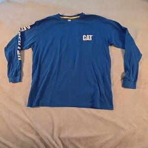 Caterpillar Men Long Sleeve XL Trademark Banner  Tee Blue Accessories Cotton